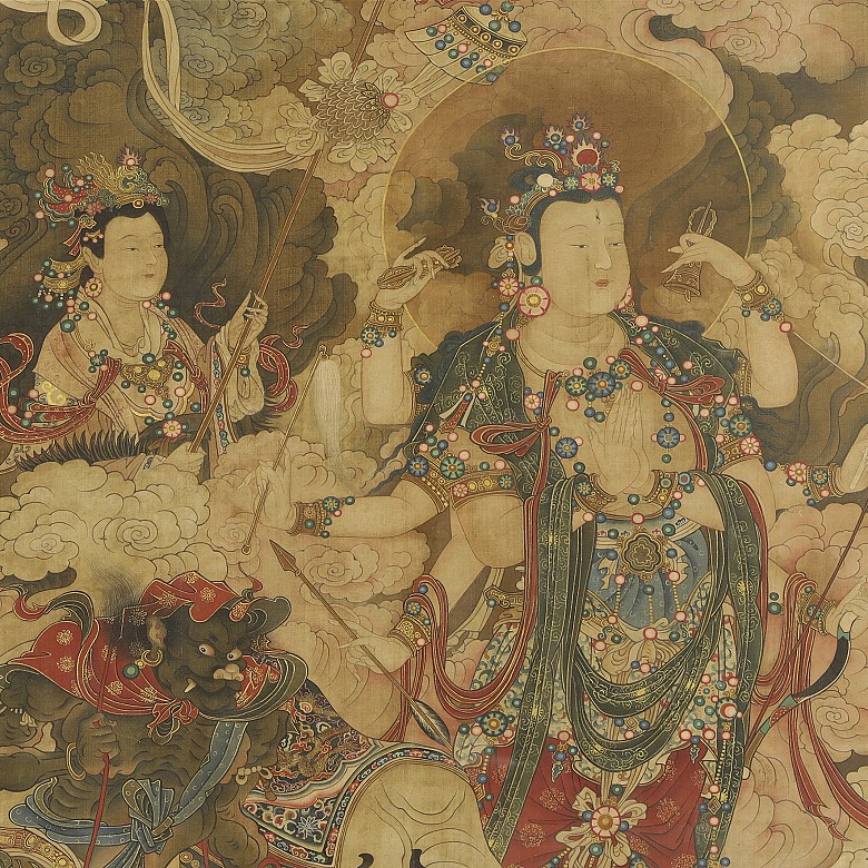 Chinese painting “Avalokiteśvara and his celestial court”, Qing dynasty