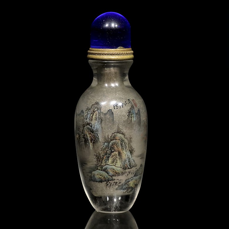 Botella de rapé de vidrio pintado, dinastía Qing, S.XIX