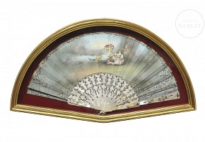 Fan with mother-of-pearl ‘Country Scene’, 20th century