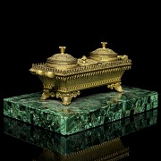 Louis XIV style scribe's desk on malachite, 19th century