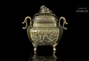 Chinese metal censer with reliefs, 20th century