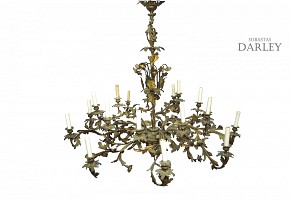 A large chandelier in golden metal, 20th century