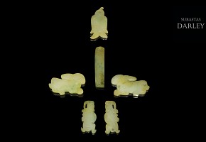 Set of six yellow jade ornaments, Western Zhou dynasty