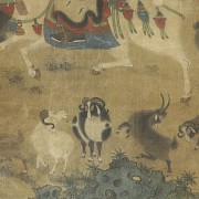 Chinese painting ‘Young Yuan playing with baby rams’, Qing dynasty