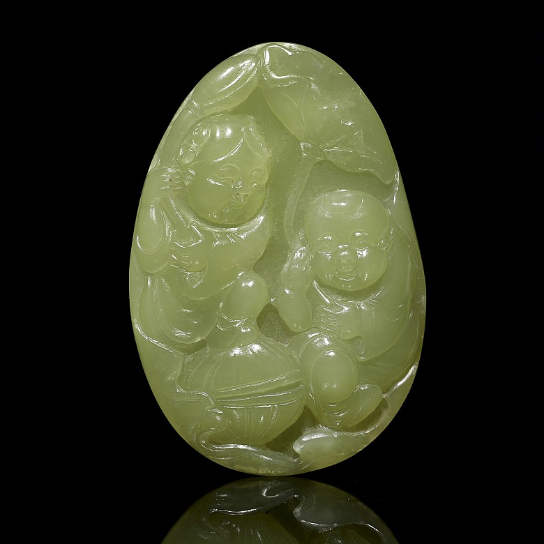 Medalla de jade amarillo tallado, dinastía Qing, S.XIX