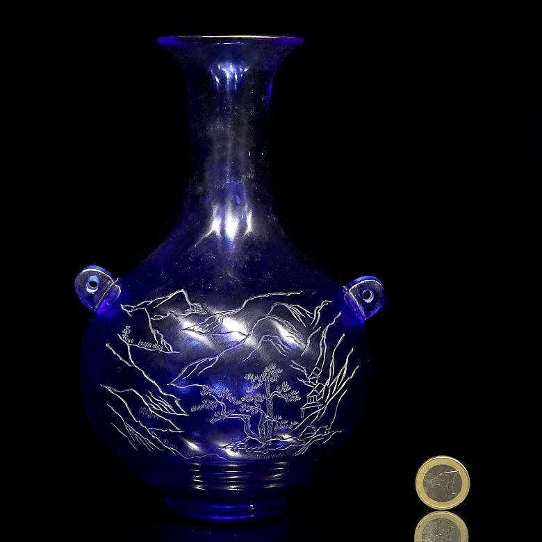 Jarrón de cristal azul, dinastía Qing, Qianlong