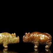 Pair of jade rhinoceroses, Tang dynasty