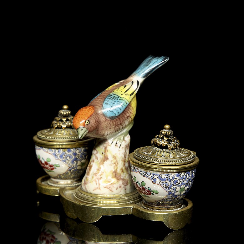 Mennecy Porcelain double writing desk “Bird on branch” 18th-19th centuries