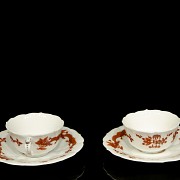 Set of two plates and cups, Meissen style, 20th century