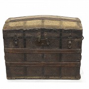 Metal and embossed leather chest, 19th century