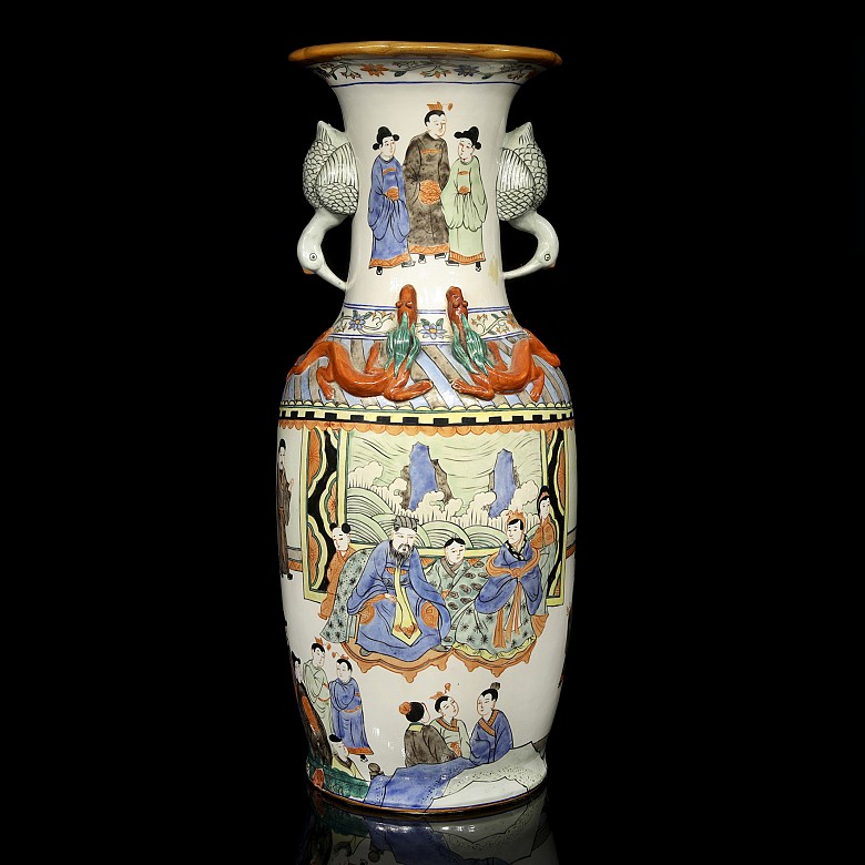 Vase with handles and a palace scene, 20th century