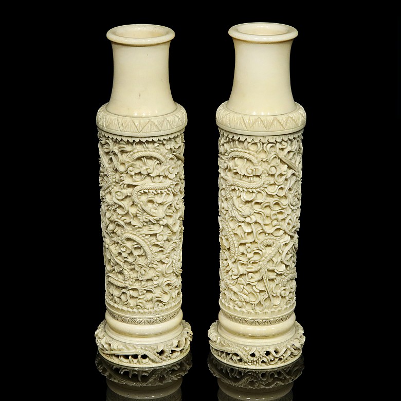 Pair of ivory vases, China, early 20th century