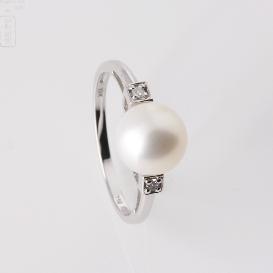 Anillo de oro con perla blanca hot sale